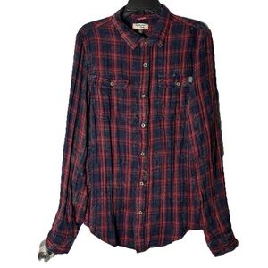 Triple Five Soul Plaid Acid Wash Flannel Button Up Shirt M Grunge Punk Alt Goth